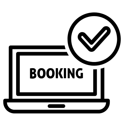 Icone d'un ordinateur avec le mot Booking pour la réservation en avance